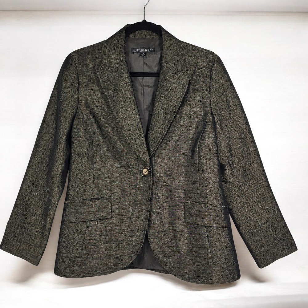 Lafayette 148 New York Blazer Jacket Woman Size 8 Gold Black Textured Wool Blend